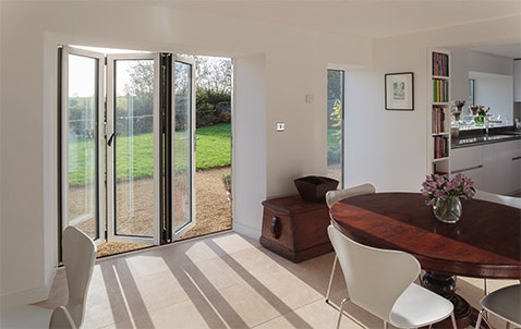 white aluminium bifolding doors