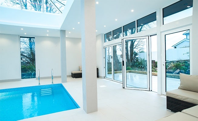 real aluminium doors in swimming pool