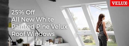 25% Off all new White Painted Pine Velux Roof Windows