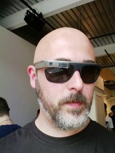 Shale colour Google Glass with attached sunglasses
