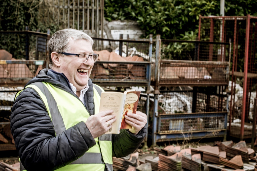 Steve Wells chuckling reading Romeo and Juliet on World Poetry Day