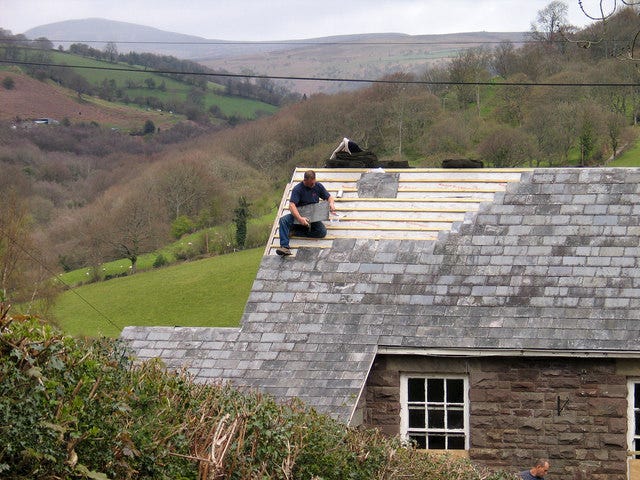 re-roofing at Forest Coat Pit © Copyright Trevor Littlewood 