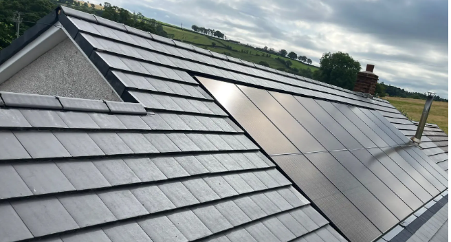 Solar panels on a slate roof