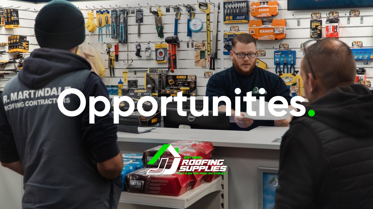 Opportunities at JJ Roofing Supplies. A staff member serving behind our Hemel Hempstead Trade Counter 
