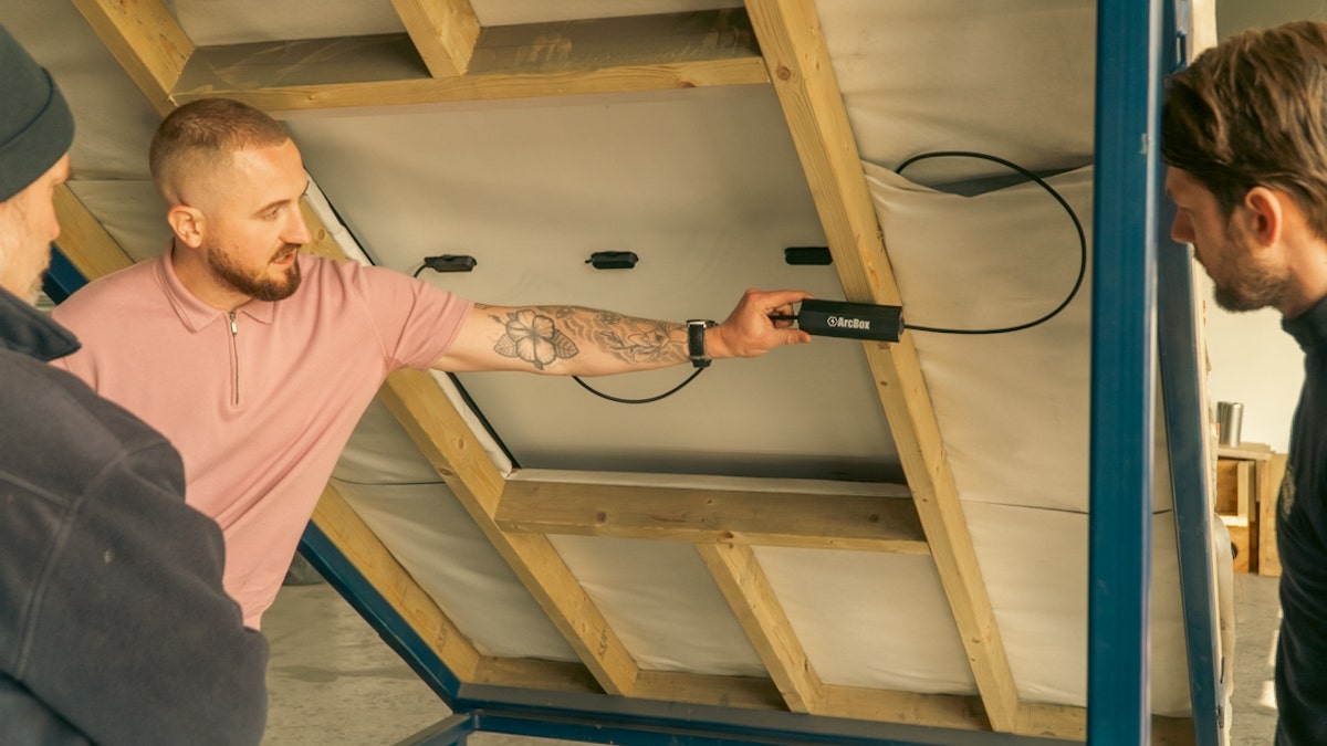 Tim Nicoll from Marley demonstrating the Arkbox, part of the Marley SolarTile Panel System available from JJ Roofing Supplies