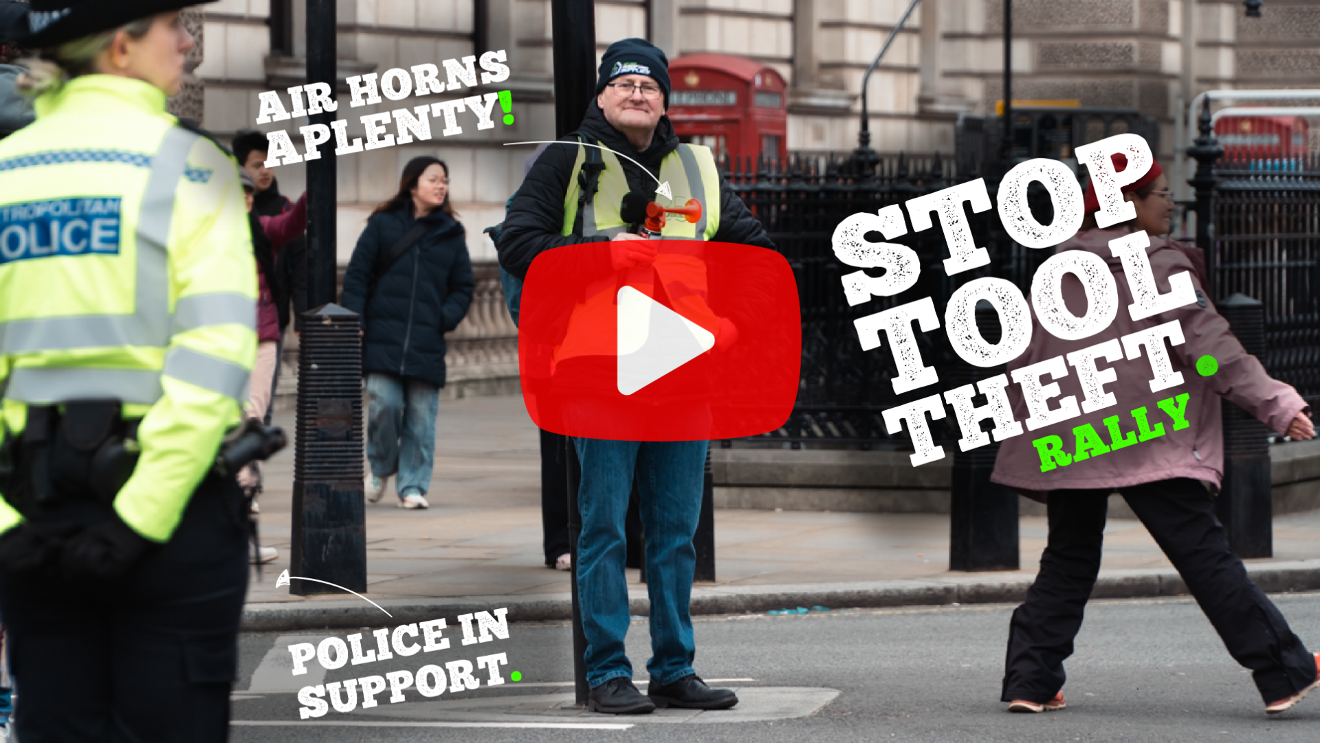 Steve Wells in Parliament Square at the Stop Tool Theft Rally on behalf of JJ Roofing Supplies