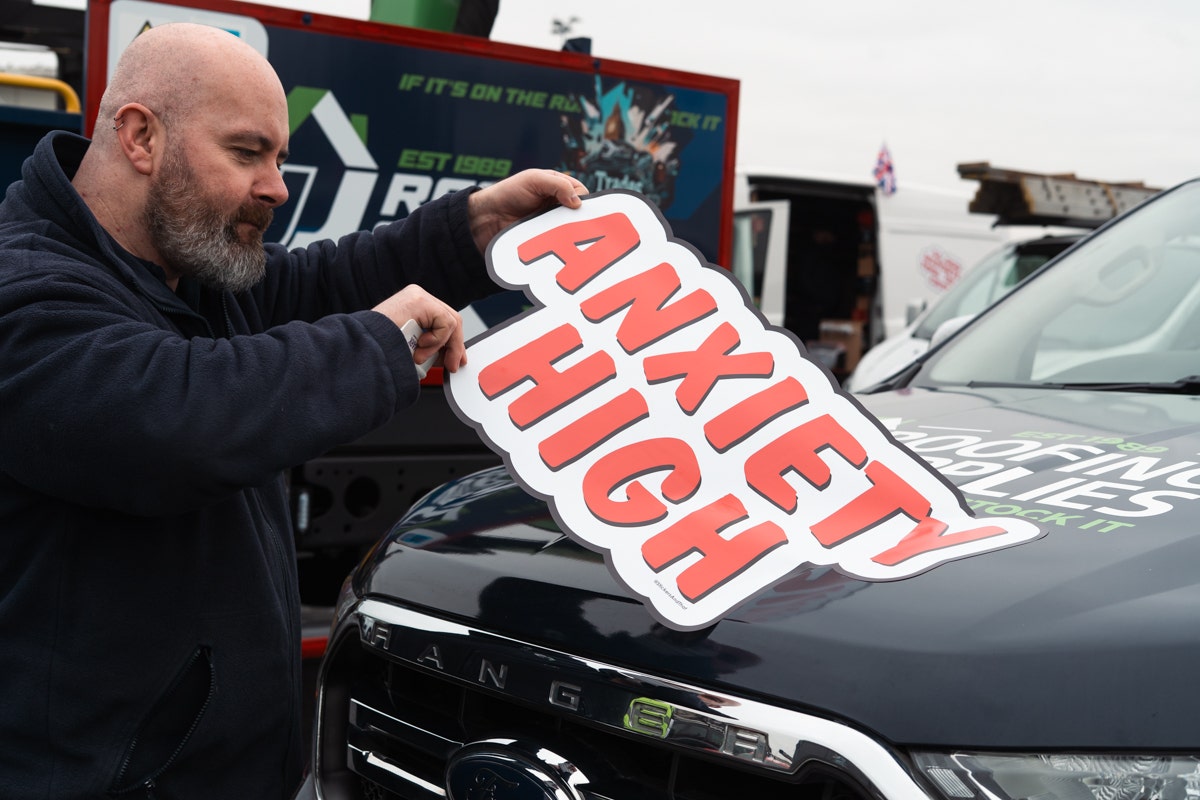Dominic Pidgeon applying Stop Tool Theft Stickers to his JJRS Ranger