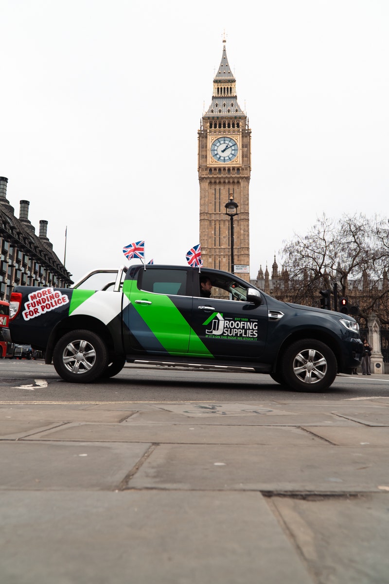 The JJ Roofing Supplies Ford Ranger infront of the Houses of Parliament - Big Ben