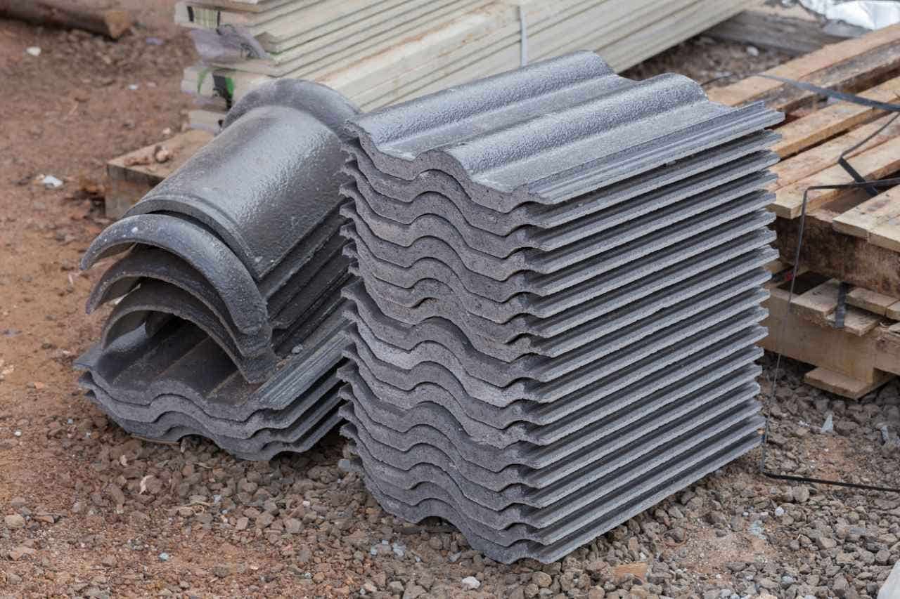 stack of new concrete roof tile (gray color) at construction site