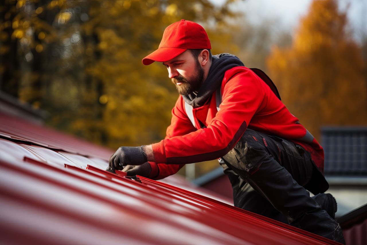 man working on a metal roofing