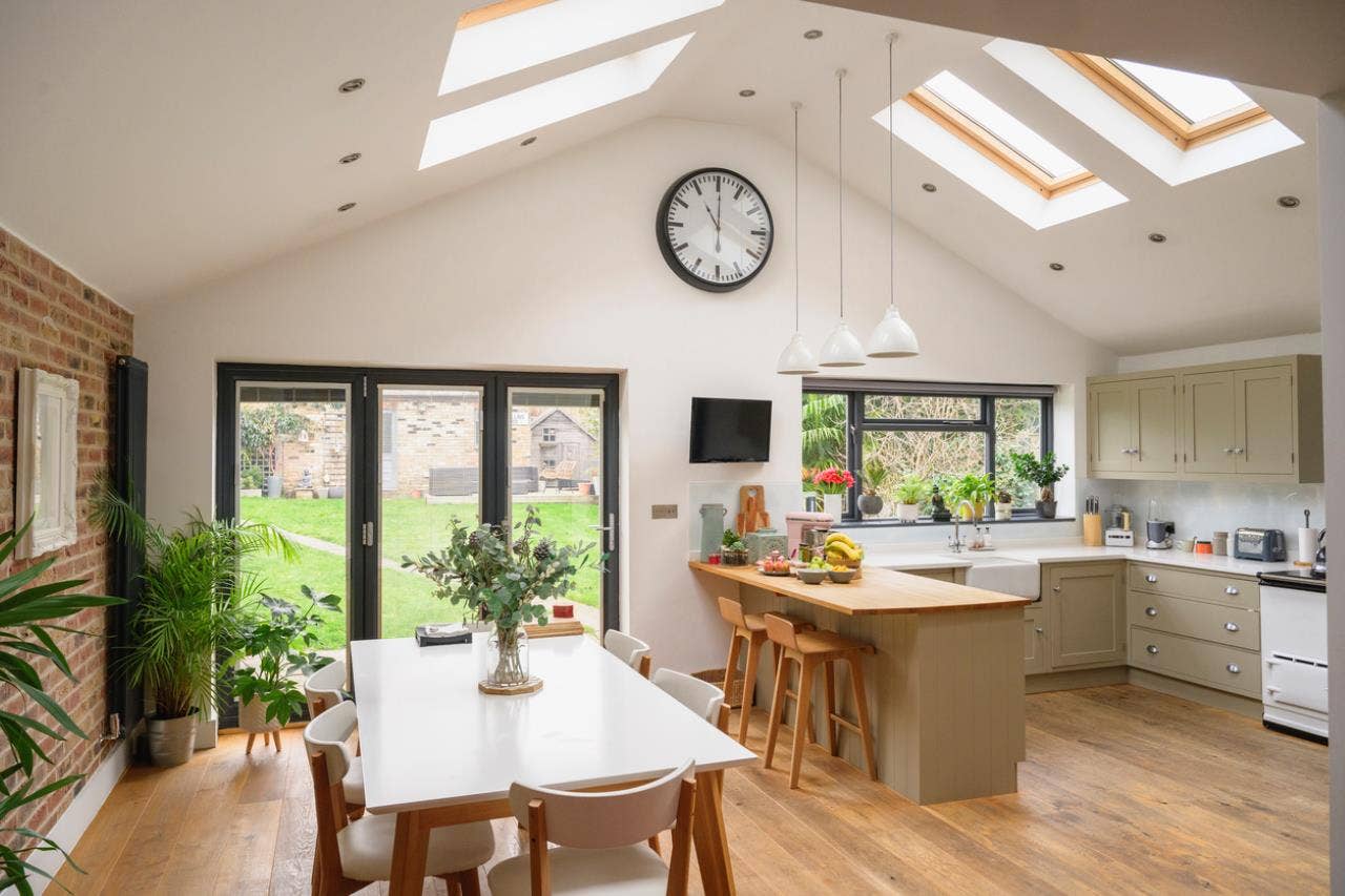 a kitchen with skylight installed